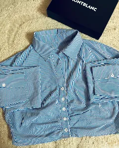 Elegant blue & white pinstripe cropped Blouse