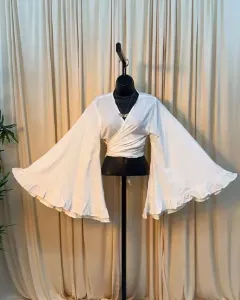 3 way flare sleeve cotton wrap top
